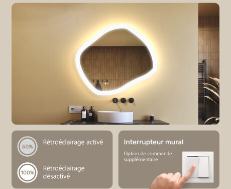 Miroir de salle de bain avec éclairage, 74×64 cm, double coloris, interrupteur tactile, tapis chauffant #4