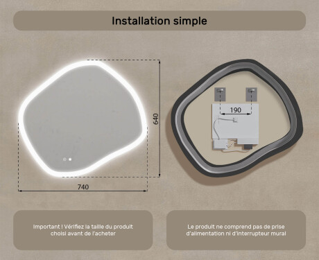 Miroir de salle de bain avec éclairage, 74×64 cm, double coloris, interrupteur tactile, tapis chauffant #8