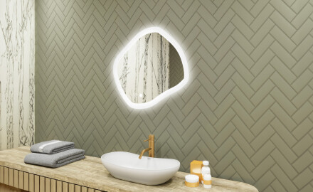 Miroir de salle de bain avec éclairage, 74×64 cm, double coloris, interrupteur tactile, tapis chauffant