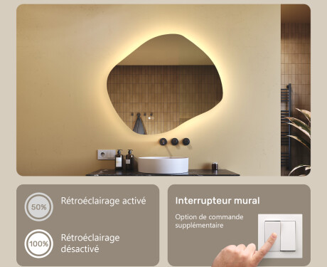 Miroir de salle de bains avec éclairage, 74×64 cm, bicolore, interrupteur tactile, tapis chauffant #4