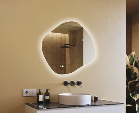 Miroir de salle de bains éclairé, 94×84 cm, bicolore, interrupteur tactile, tapis chauffant