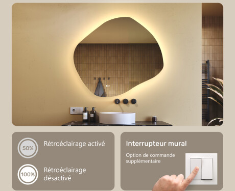 Miroir de salle de bains éclairé, 94×84 cm, bicolore, interrupteur tactile, tapis chauffant #4