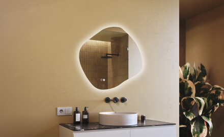 Miroir de salle de bains éclairé, 94×84 cm, bicolore, interrupteur tactile, tapis chauffant
