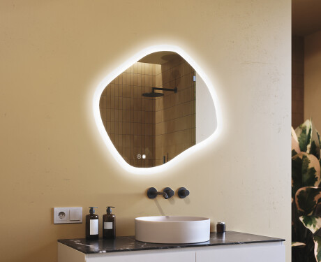 Miroir de salle de bains avec éclairage, 104×94 cm, bicolore, interrupteur tactile, tapis chauffant
