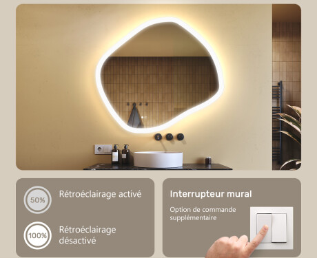 Miroir de salle de bains avec éclairage, 104×94 cm, bicolore, interrupteur tactile, tapis chauffant #4