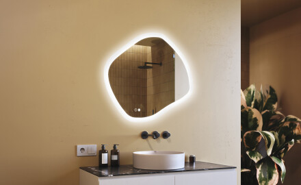 Miroir de salle de bains avec éclairage, 104×94 cm, bicolore, interrupteur tactile, tapis chauffant