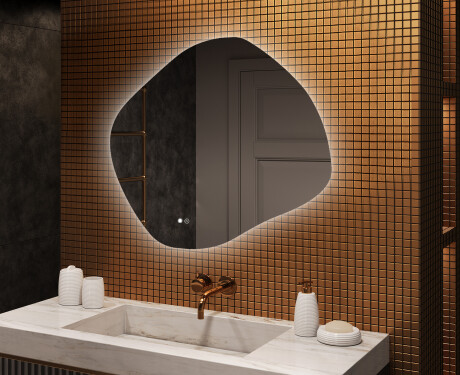 Miroir de salle de bains avec éclairage, 104×94 cm, bicolore, interrupteur tactile, tapis chauffant