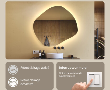 Miroir de salle de bains avec éclairage, 104×94 cm, bicolore, interrupteur tactile, tapis chauffant #4