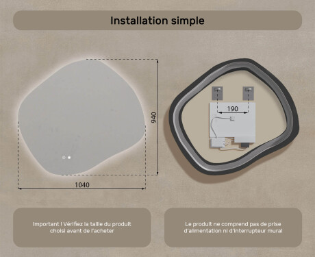 Miroir de salle de bains avec éclairage, 104×94 cm, bicolore, interrupteur tactile, tapis chauffant #8