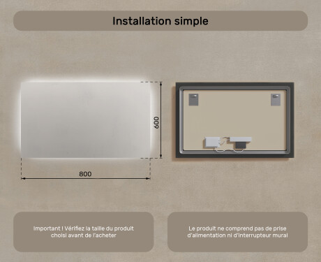 Miroir de salle de bain éclairé 60x80/80x60 cm avec lumière neutre 4500K #6