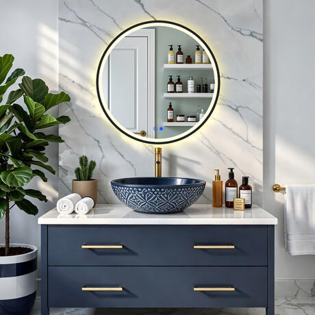 Miroir rond avec éclairage LED dans un cadre noir en aluminium #8