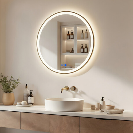 Miroir rond LED dans un cadre doré en aluminium #1