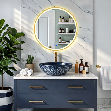 Miroir rond LED dans un cadre doré en aluminium #8