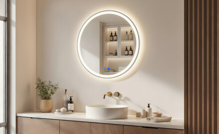 Miroir rond rétroéclairé LED - 60/80 cm dans un cadre argenté en aluminium