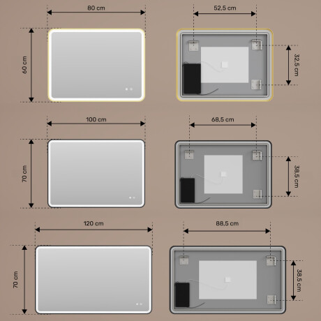 Miroir aux bords arrondis avec éclairage LED dans un cadre noir en aluminium #3