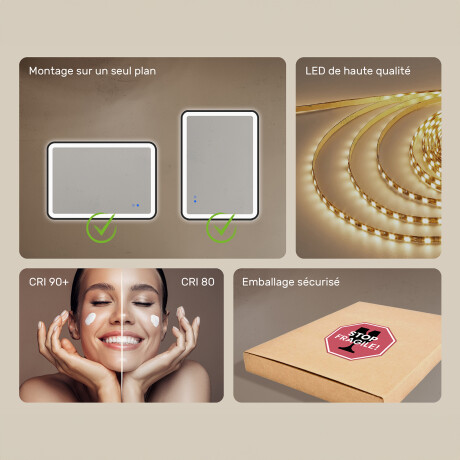 Miroir aux bords arrondis avec éclairage LED dans un cadre noir en aluminium #7