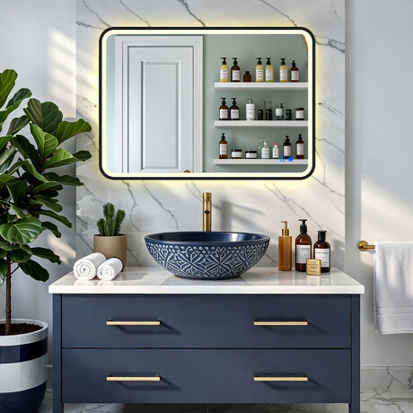 Miroir aux bords arrondis avec éclairage LED dans un cadre noir en aluminium #8