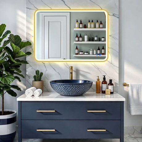 Miroir arrondi LED dans un cadre doré en aluminium #8