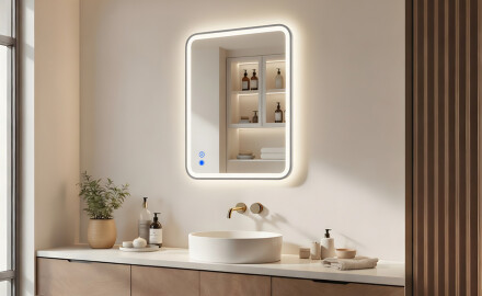Miroir LED arrondi rétroéclairé - 80x60/100x70/120x70 cm avec cadre en aluminium argenté