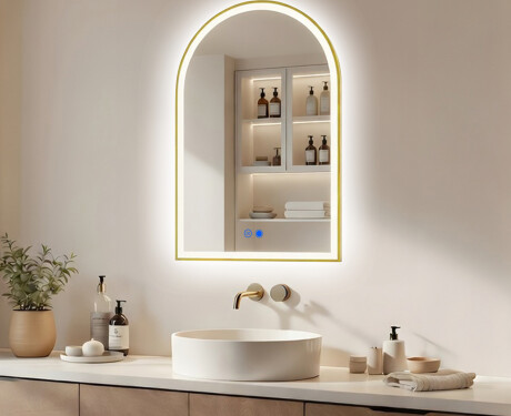 Miroir LED de forme irrégulière avec cadre en aluminium doré