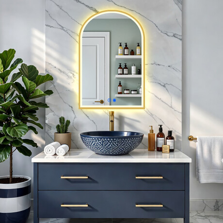 Miroir LED de forme irrégulière avec cadre en aluminium doré #8