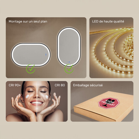 Miroir ovale rétroéclairé LED avec cadre en aluminium noir #7