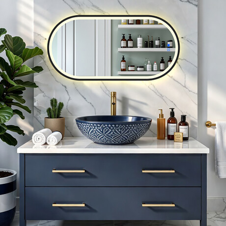 Miroir ovale rétroéclairé LED avec cadre en aluminium noir #8