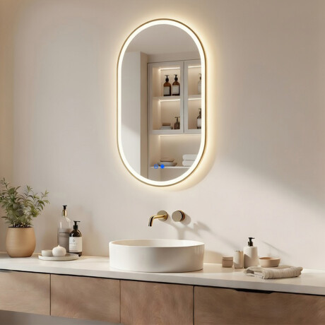 Miroir ovale LED avec cadre en aluminium doré #1