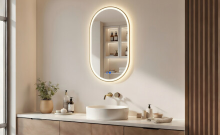 Miroir ovale LED avec cadre en aluminium doré