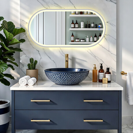 Miroir ovale rétroéclairé LED – 50x80/50x100 cm avec cadre en aluminium argenté #8