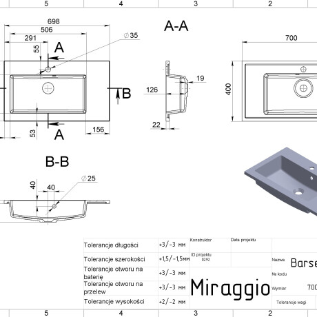 Lavabo BARCELONA 700 L MATT #1