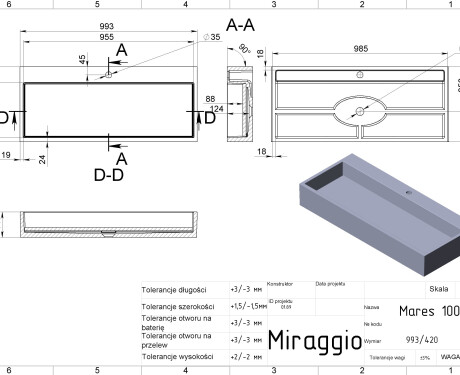 Lavabo MARES 1000 MATT