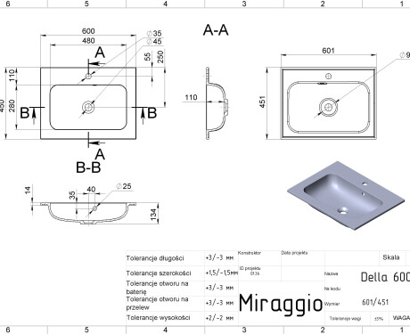 Lavabo DELLA 600 MIRASOFT