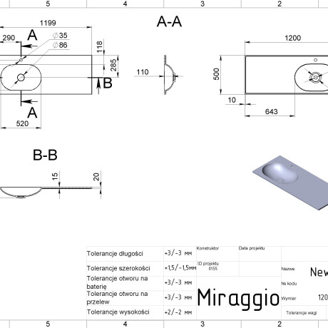 Lavabo NEW YORK 1200 L MIRASOFT #1