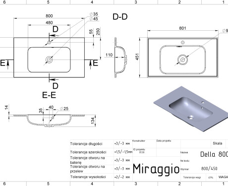 Lavabo DELLA 800 MIRASOFT