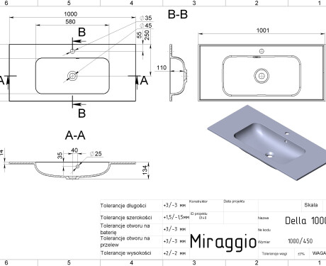 Lavabo DELLA 1000 MIRASOFT