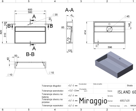 Lavabo ISLAND 600 MIRASOFT