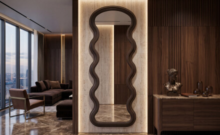 Miroir de forme ondulée avec cadre UNDULA en MDF laqué
