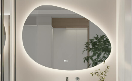 Miroir irrégulier avec éclairage, 114×84 cm, bicolore, interrupteur tactile, tapis chauffant