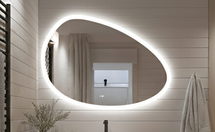 Miroir irrégulier avec éclairage, 114×84 cm, bicolore, interrupteur tactile, tapis chauffant