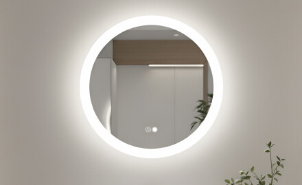 Miroir rond lumineux pour salle de bain avec lumière LED 60cm avec Dual color, Interrupteur tactile, Tapis chauffant