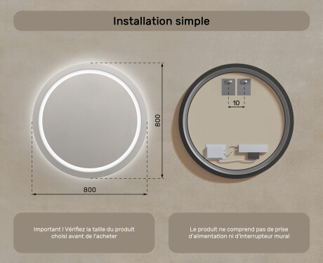 Rond Illumination LED Miroir Sur Mesure Eclairage Salle De Bain 80cm avec lumière LED froide 7000K, lumière chaude 3000K ou lumière neutre 4500K #7