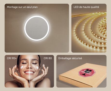 Rond Illumination LED Miroir Sur Mesure Eclairage Salle De Bain 60cm avec lumière LED froide 7000K, lumière chaude 3000K ou lumière neutre 4500K #5