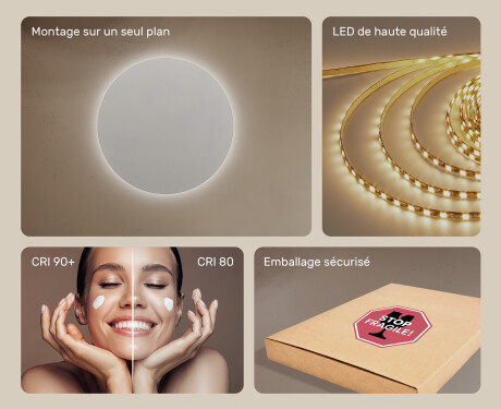 Rond Illumination LED Miroir Sur Mesure Eclairage Salle De Bain 80cm avec lumière LED froide 7000K, lumière chaude 3000K ou lumière neutre 4500K #5