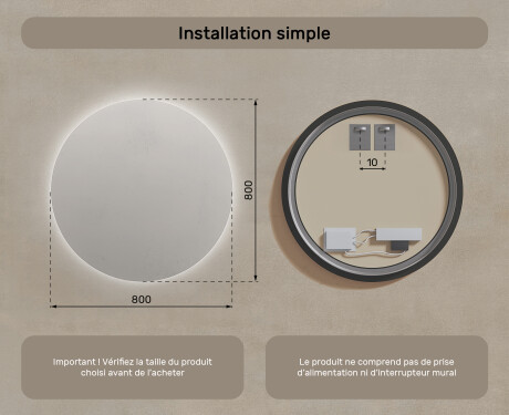 Rond Illumination LED Miroir Sur Mesure Eclairage Salle De Bain 80cm avec lumière LED froide 7000K, lumière chaude 3000K ou lumière neutre 4500K #7