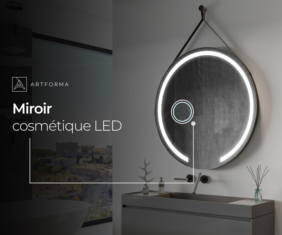 Miroir LED rond à suspendre L96 - Artforma