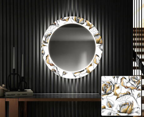 Miroir Décoratif Rond Avec Éclairage LED Pour L'entrée - Golden Flowers