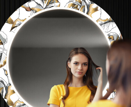 Miroir Décoratif Rond Avec Éclairage LED Pour L'entrée - Golden Flowers #12