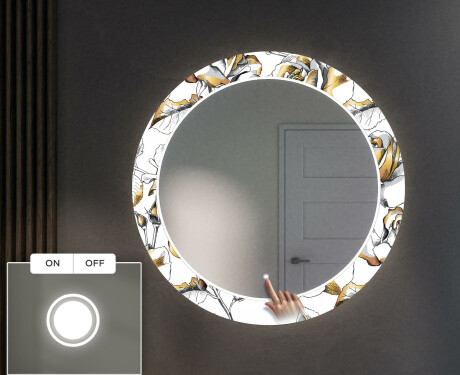 Miroir Décoratif Rond Avec Éclairage LED Pour L'entrée - Golden Flowers #4