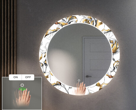 Miroir Décoratif Rond Avec Éclairage LED Pour L'entrée - Golden Flowers #5
